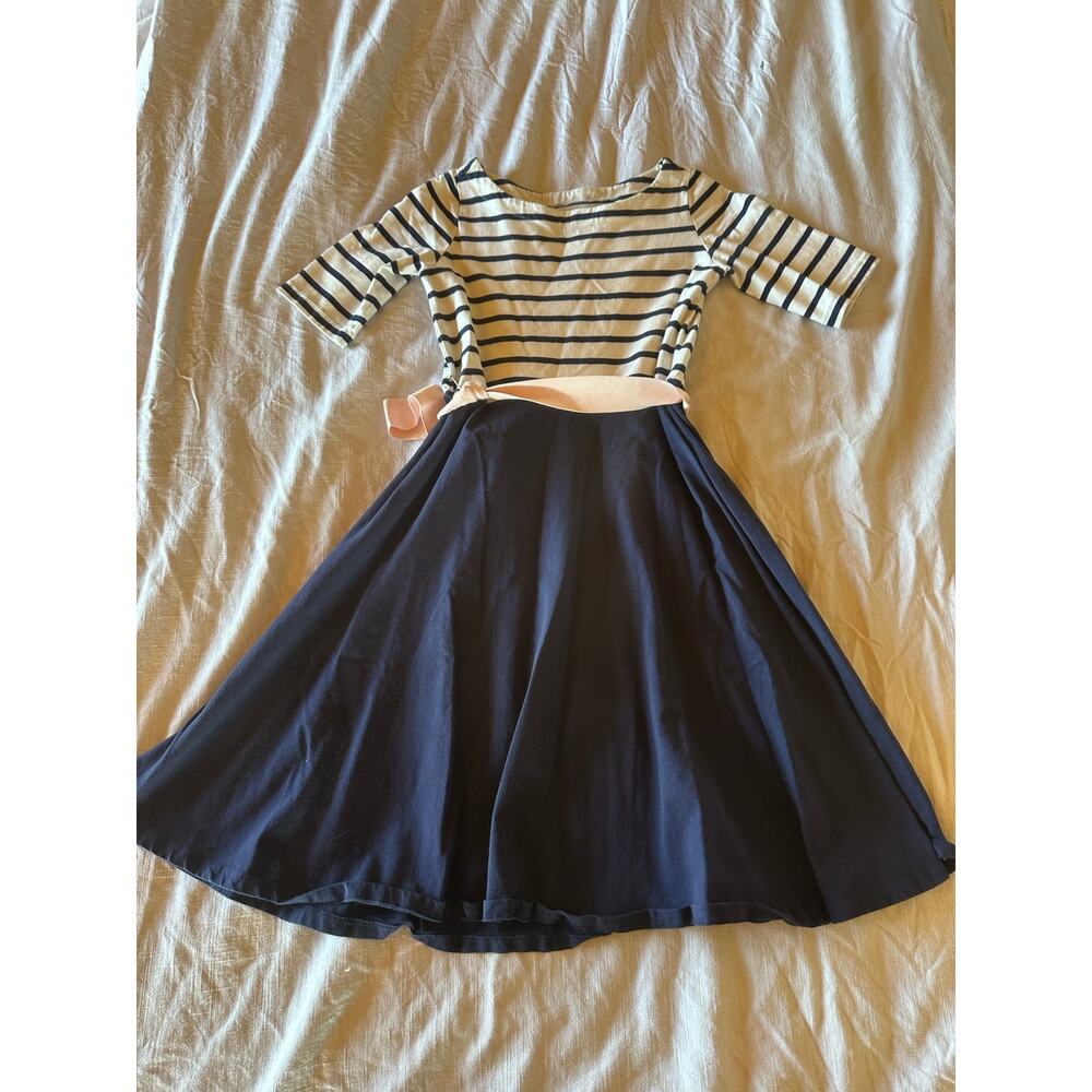 Hope & Henry Girls Size Large Navy Blue Maxi Dress Striped Long Sleeve Dress